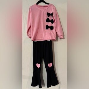 Kids Pink and Black Matching Set with Bow and Heart Accents